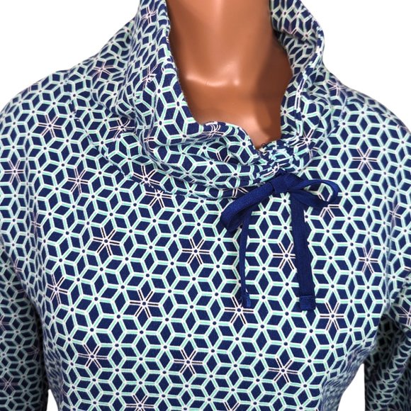 Talbots Small Long Sleeve Turtleneck Stretch Cotton Blue Green Geometric Print - Picture 5 of 11